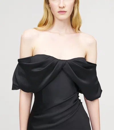 Alexander Mcqueen Off-the-shoulder Draped Satin Midi Dress In Black
