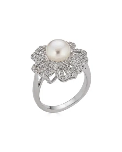Belpearl Silver 8mm Pearl Cz Ring In Silver