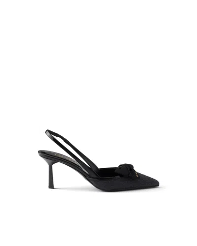 Prada 70 Triangle Logo Leather And Mesh Slingback Pumps In Grey