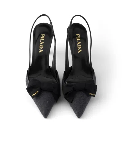 Prada 70 Triangle Logo Leather And Mesh Slingback Pumps In Grey