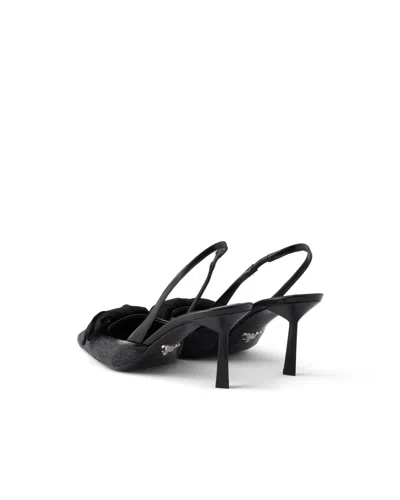 Prada 70 Triangle Logo Leather And Mesh Slingback Pumps In Grey