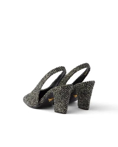 Prada White And Black Slingback Pumps In Chevron Fabric In Gray