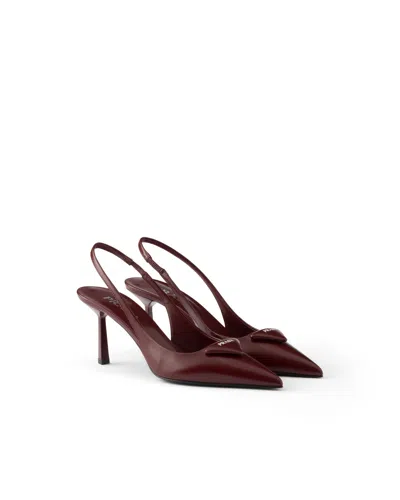 Prada Slingback Pumps In Leather With Brushed Finish In Brown