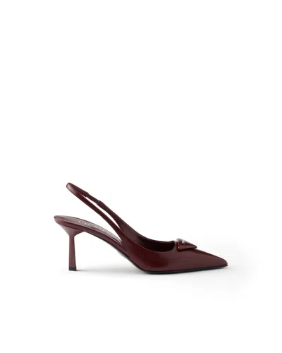 Prada Slingback Pumps In Leather With Brushed Finish In Brown