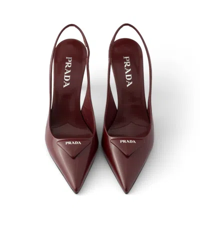 Prada Slingback Pumps In Leather With Brushed Finish In Brown