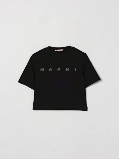 Marni Kids Stud Logo T-shirt In Black