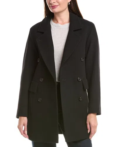 Fleurette Double Breasted Wool Coat In Black