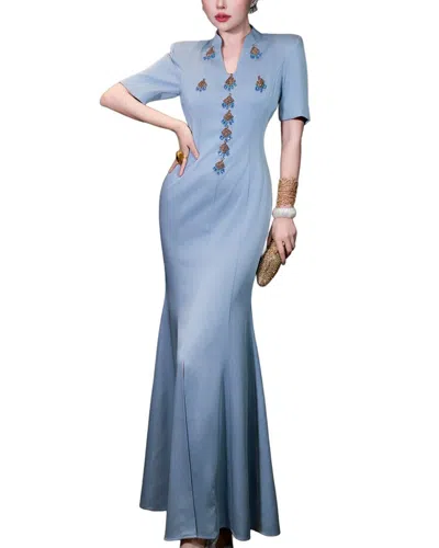 Burryco Blue Solid Maxi Dress In Blue