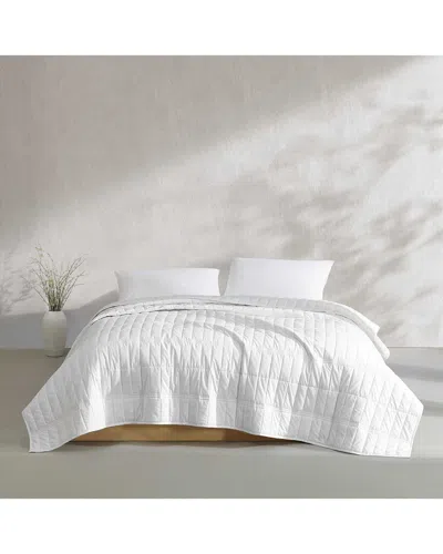 Calvin Klein 200 Thread Count Solid Washed Percale Cotton Quilt Set In White