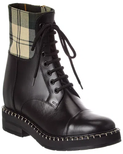 Chloé Chloe X Barbour Check-print Combat Boots In Black Leather In Black
