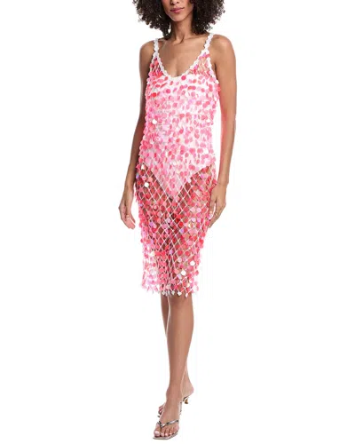 Milly Sequin Crochet Midi Dress In Pink