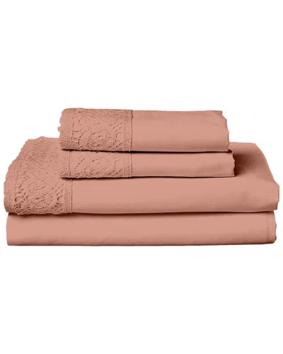 Modern Threads Crochet Lace Microfiber Sheet Set In Pink