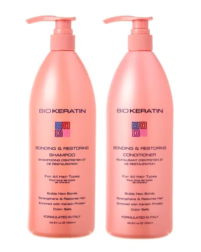 Biokeratin Unisex 33.8oz & 33.4oz Bonding & Restoring Shampoo & Conditioner In Transparent