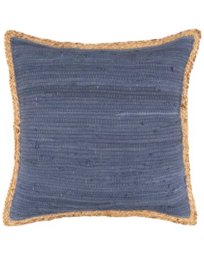 Lr Home Solid Jute Bordered Throw Pillow In Blue