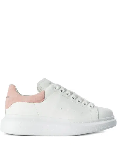 Alexander Mcqueen Oversize Sneakers In White Leather With Pink Suede Heel In Multi