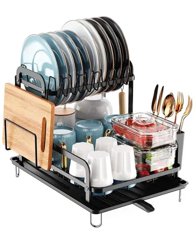 Fresh Fab Finds 2-tier Kitchen Dish Drying Rack In Black
