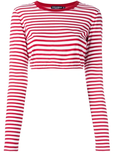 Dolce & Gabbana Striped Cotton Jersey Cropped T-shirt In Red/white