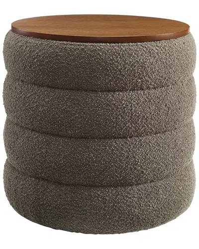 Modway Mezzo Round Boucle Fabric Storage Ottoman Stool In Brown