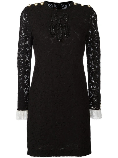 Gucci Embroidered Cluny Lace Dress, Black