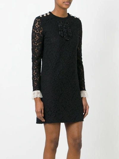 Shop Gucci Bead Embroidered Lace Dress In Black