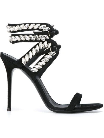Giuseppe Zanotti Strappy Crystal-embroidered Suede Sandals In Black