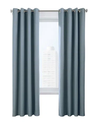 Thermaplus Grommet Top Textured Curtain Single Panel In Blue