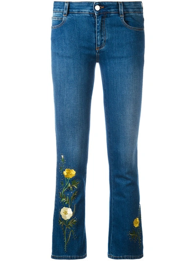 Stella Mccartney Crop Flared Floral Stretch Denim Jeans In Blue
