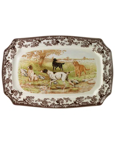 Spode Rectangular Hunting Dogs Platter In Brown
