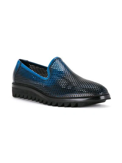 Shop Diego Vanassibara Perforated Detail Loafers In Blue