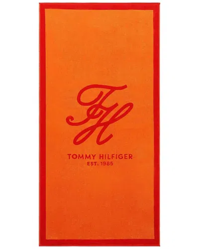 Tommy Hilfiger Colorblock Monogram Cotton Velour Beach Towel In Orange
