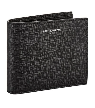 Shop Saint Laurent East/west Grain De Poudre Leather Bi-fold Wallet