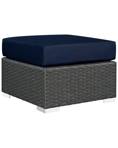 Modway Sojourn Outdoor Patio Wicker Rattan Sunbrella Ottoman In Blue