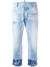 DSQUARED2 KEEP THE FAITH EMBROIDERED CROPPED JEANS,S72LA0936S3034211860051