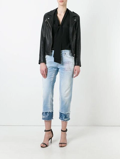 Shop Dsquared2 Keep The Faith Embroidered Cropped Jeans In Blue