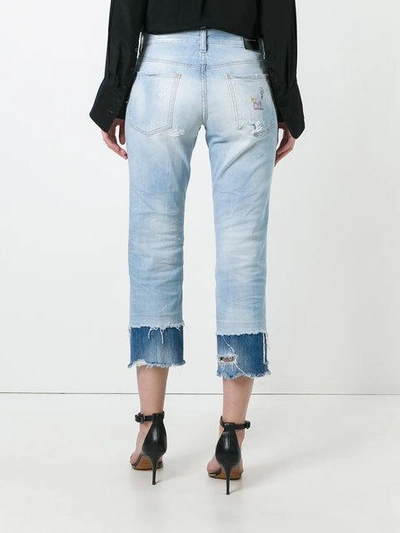 Shop Dsquared2 Keep The Faith Embroidered Cropped Jeans In Blue