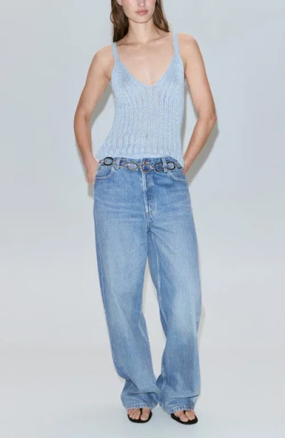 Mango Metallic Openwork Knit Top In Blue