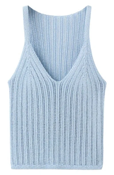 Mango Metallic Openwork Knit Top In Blue