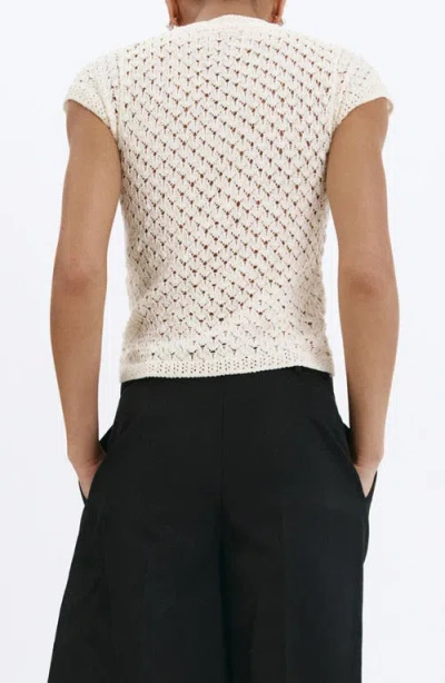 Mango Openwork Knit Toggle Sweater In White
