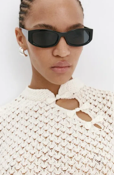 Mango Openwork Knit Toggle Sweater In White