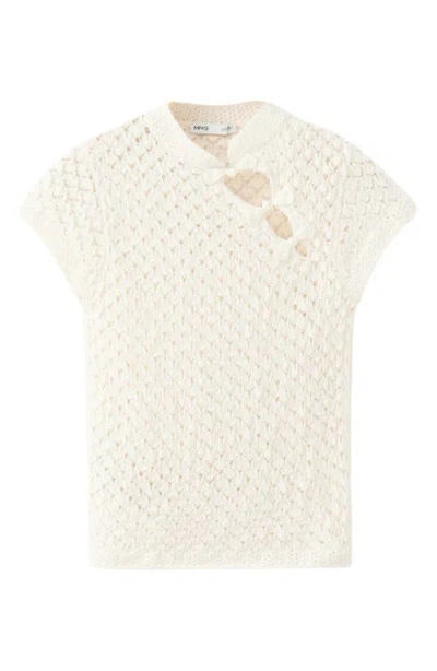 Mango Openwork Knit Toggle Sweater In White