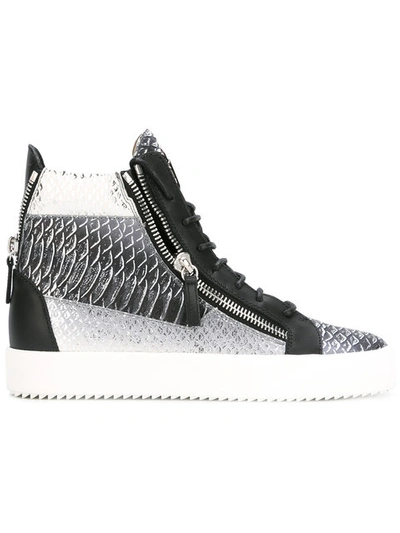Zanotti Men's Metallic Snake-print High-top Sneaker, Gray In Multi Grey Leather |
