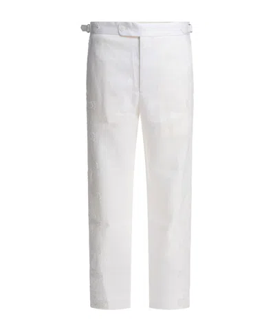 Bode Embroidered Straight Leg Pants In White