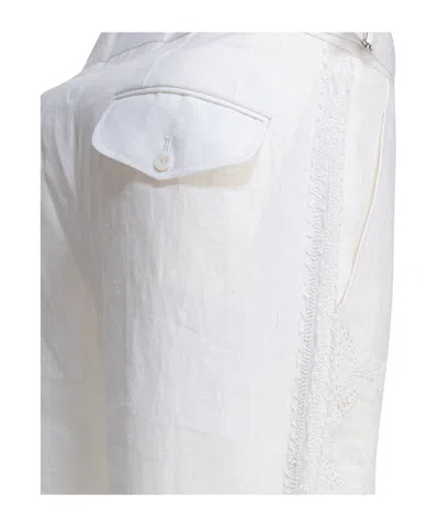 Bode Embroidered Straight Leg Pants In White