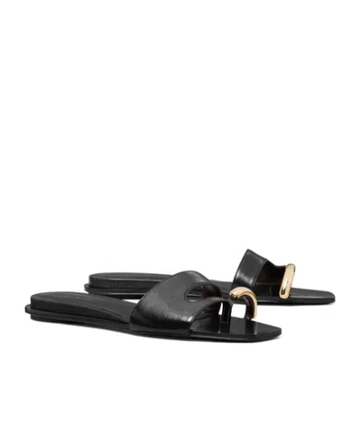 Tory Burch Pierced Slide Flat Shoes With Soft Caprine Leather In Black
