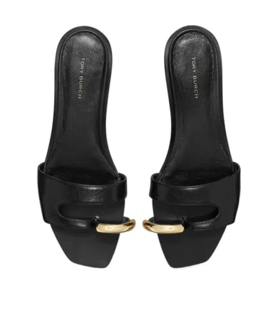 Tory Burch Pierced Slide Flat Shoes With Soft Caprine Leather In Black