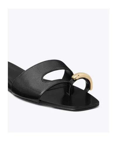 Tory Burch Pierced Slide Flat Shoes With Soft Caprine Leather In Black