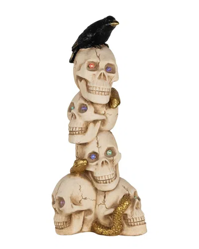 Northlight 27.5in Led Lighted Skull Tower With Raven Lighted Halloween Tabletop Decor In Brown