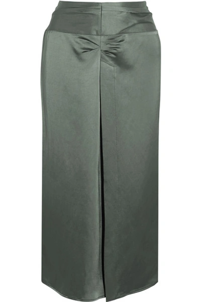 Isabel Marant Woman Rise Ruched Satin Skirt Army Green