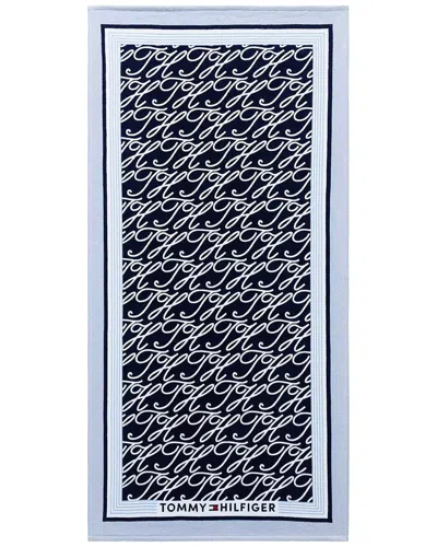 Tommy Hilfiger Allover Monogram Cotton Velour Beach Towel In Black