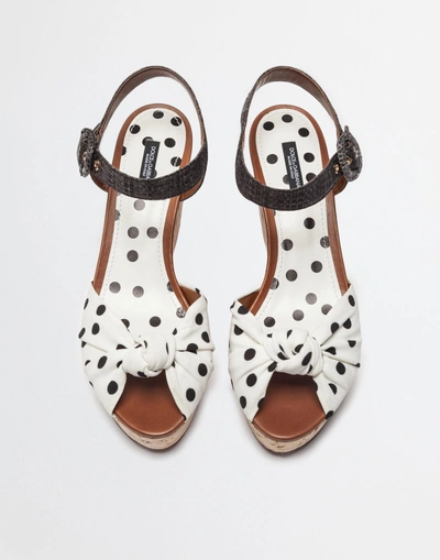 Shop Dolce & Gabbana Wedge Sandals In Cork And Printed Cady In Polka Dot Print